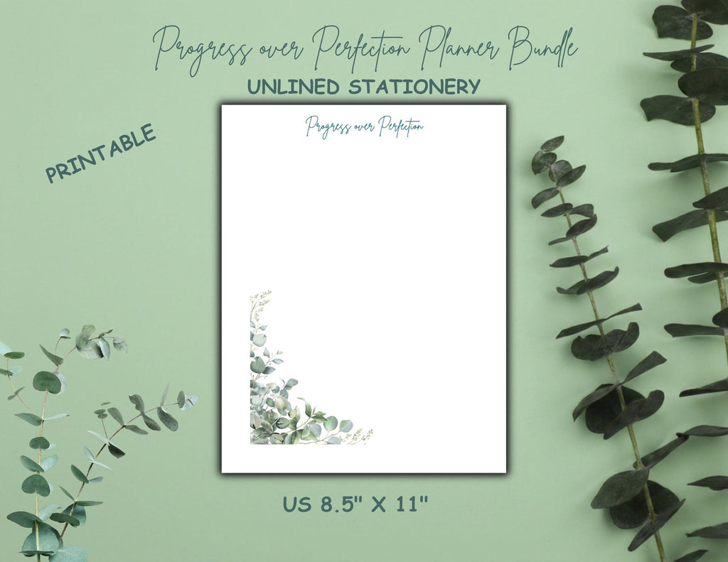 Progress Over Perfection Planner Bundle | Calm Eucalyptus Daily, Weekly, Monthly Planner (Digital Download)