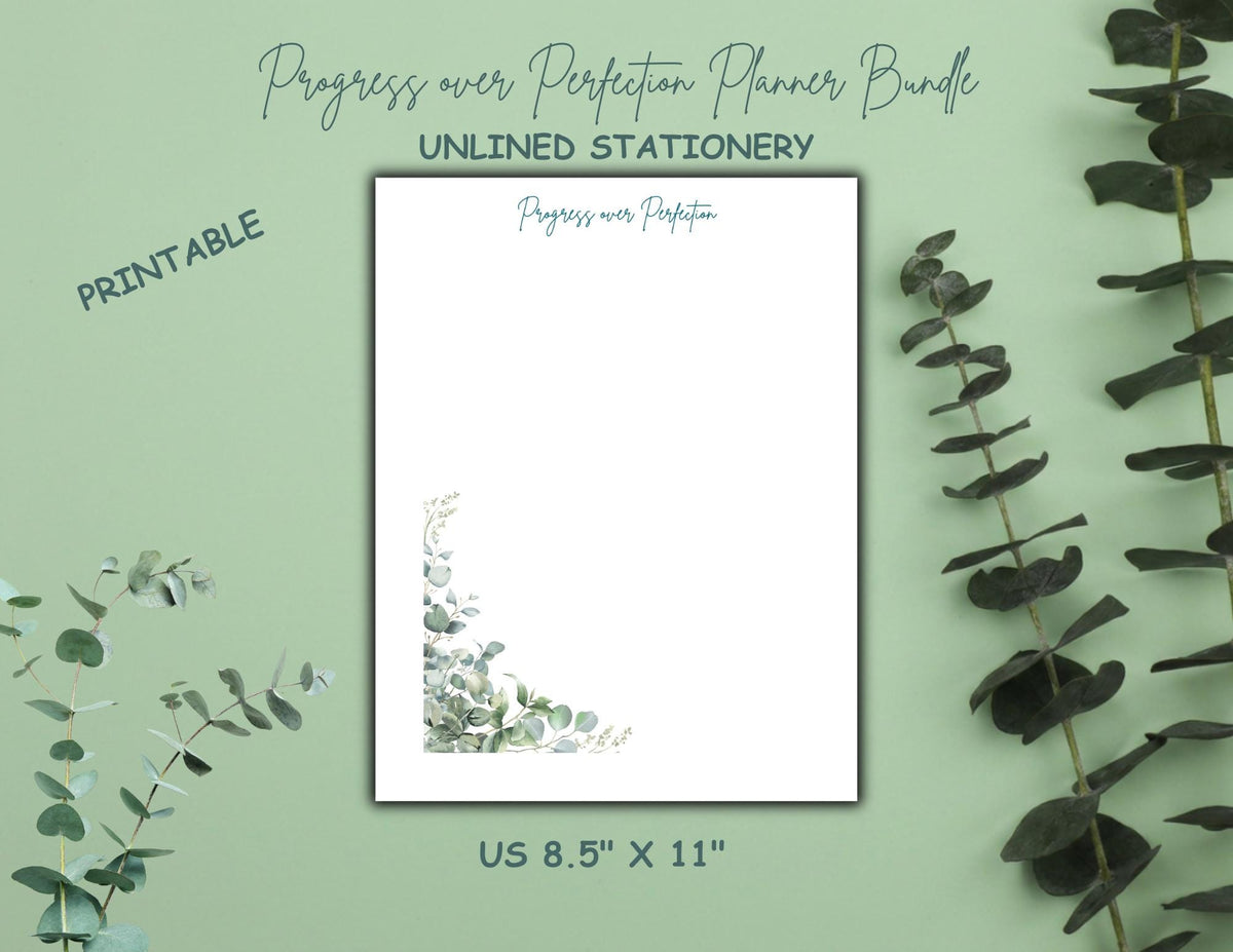 Progress Over Perfection Planner Bundle | Calm Eucalyptus Daily, Weekly, Monthly Planner (Digital Download)