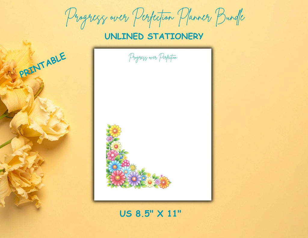 Progress Over Perfection Planner Bundle | Bold Floral Design Daily, Weekly, Monthly (Digital Download)