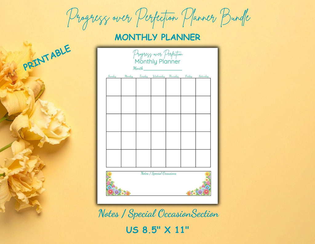 Progress Over Perfection Planner Bundle | Bold Floral Design Daily, Weekly, Monthly (Digital Download)
