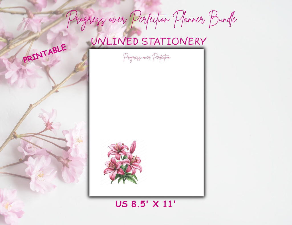 Progress Over Perfection Planner Bundle | Purple Lily Undated Daily Weekly Monthly Planner (Digital Download)