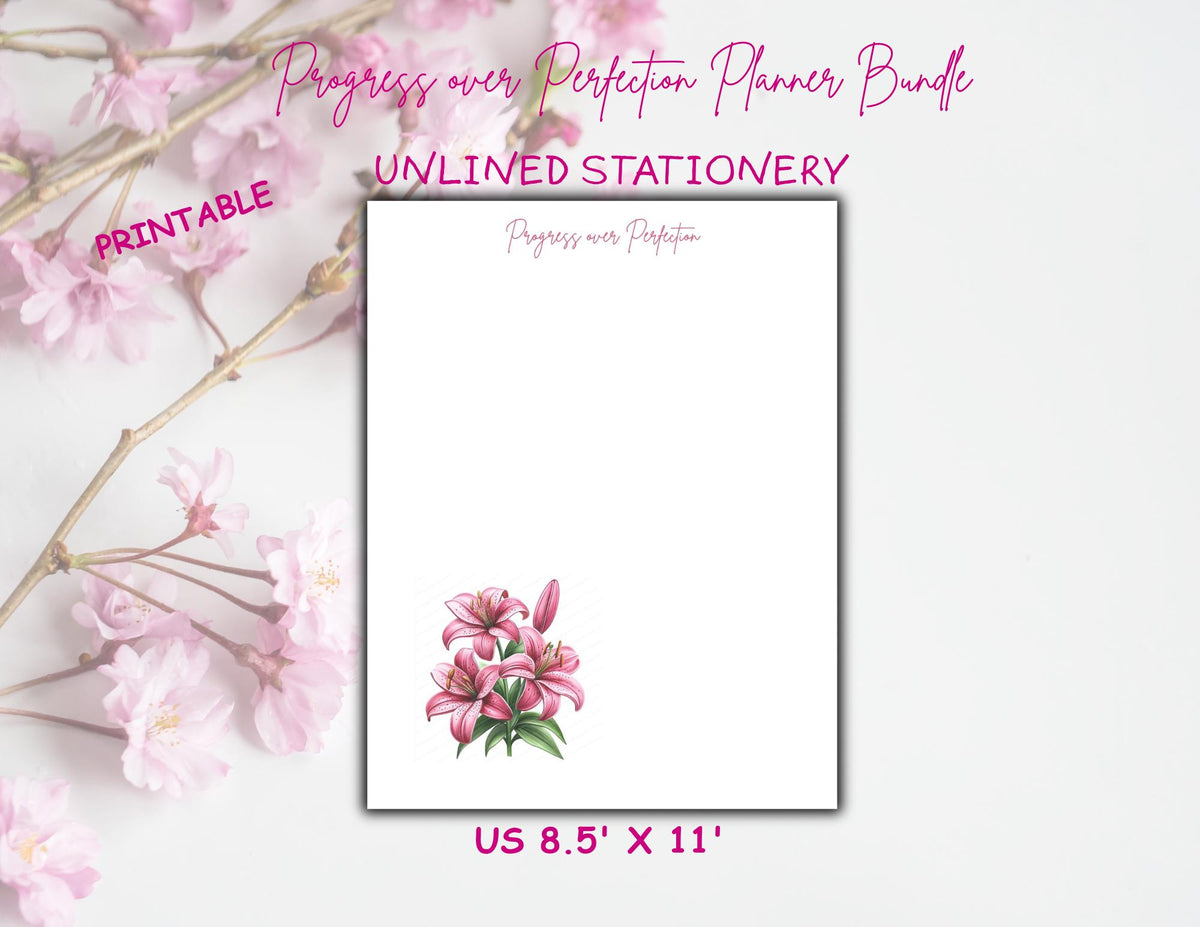 Progress Over Perfection Planner Bundle | Purple Lily Undated Daily Weekly Monthly Planner (Digital Download)