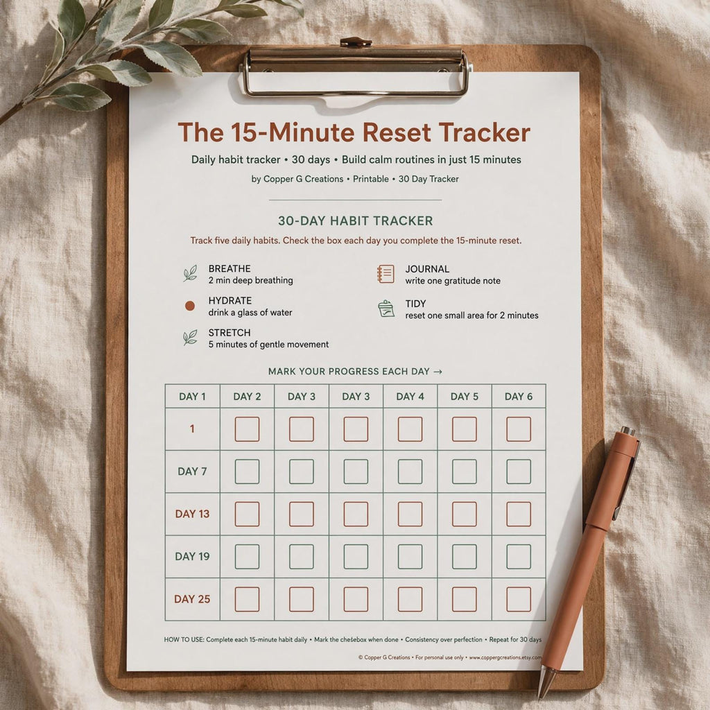 Calm Starter Bundle: 15-Minute Reset + Mindful Planner Playbook (Digital Download)