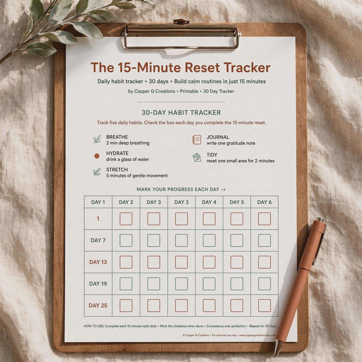 Calm Starter Bundle: 15-Minute Reset + Mindful Planner Playbook (Digital Download)