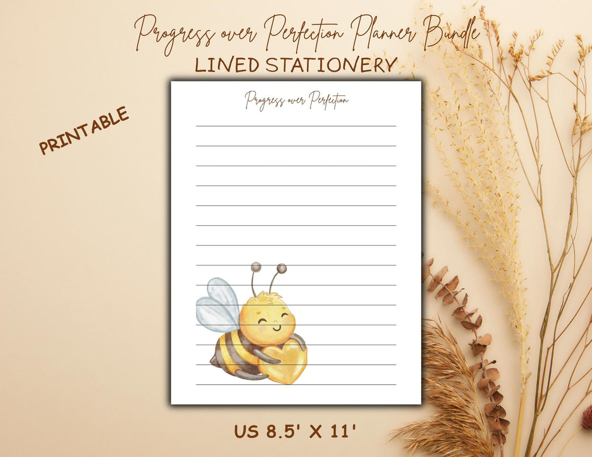 Progress Over Perfection Planner Bundle | Bee Themed Daily, Weekly, Monthly (Digital Download)