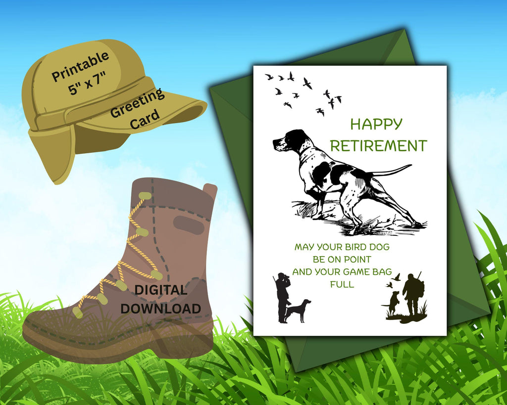 Printable Retirement Card for Hunters | Bird Dog Outdoor Retirement Greeting (Digital Download)
