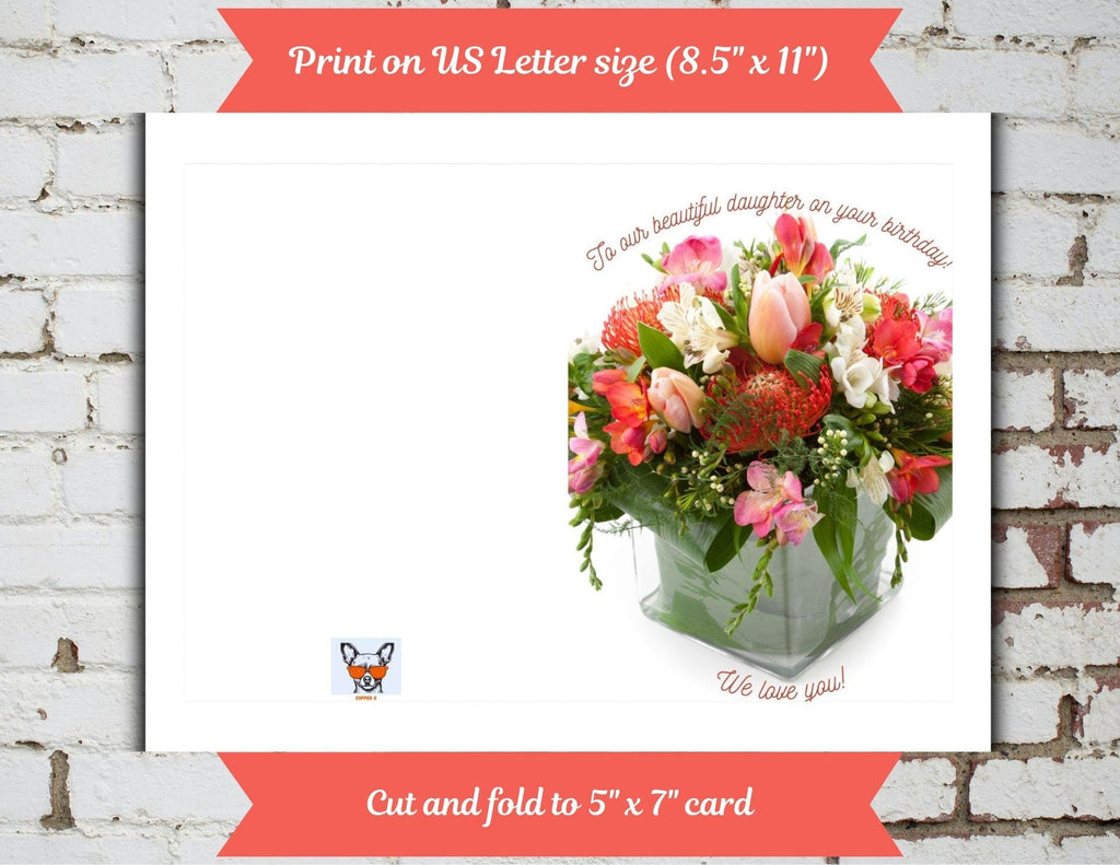 Birthday Card for Daughter | Floral Bouquet Printable 5x7 Greeting (Digital Download)