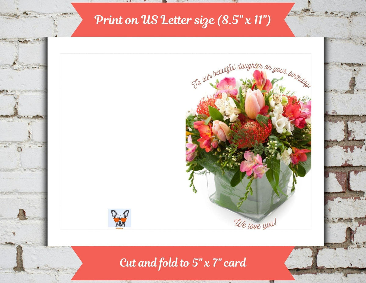 Birthday Card for Daughter | Floral Bouquet Printable 5x7 Greeting (Digital Download)