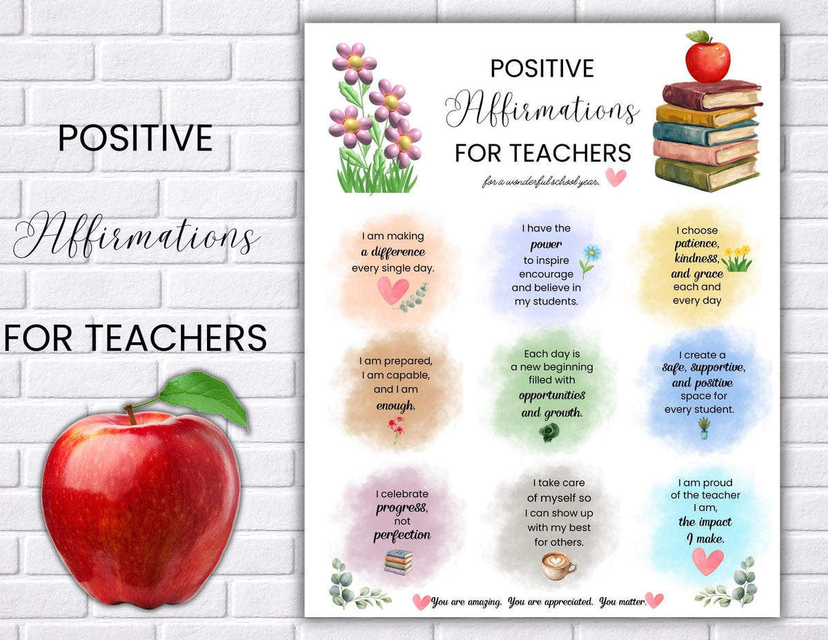 Positive Affirmations Posters for Teachers & Students | Watercolor Classroom Wall Art, Mental Health (Digital Download)