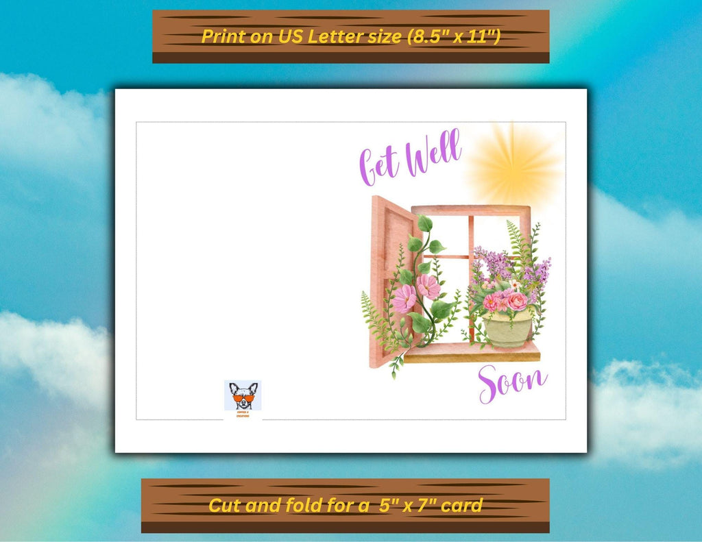 Get Well Soon Greeting Card: Printable 5" x 7" Floral Window Design (Digital Download)