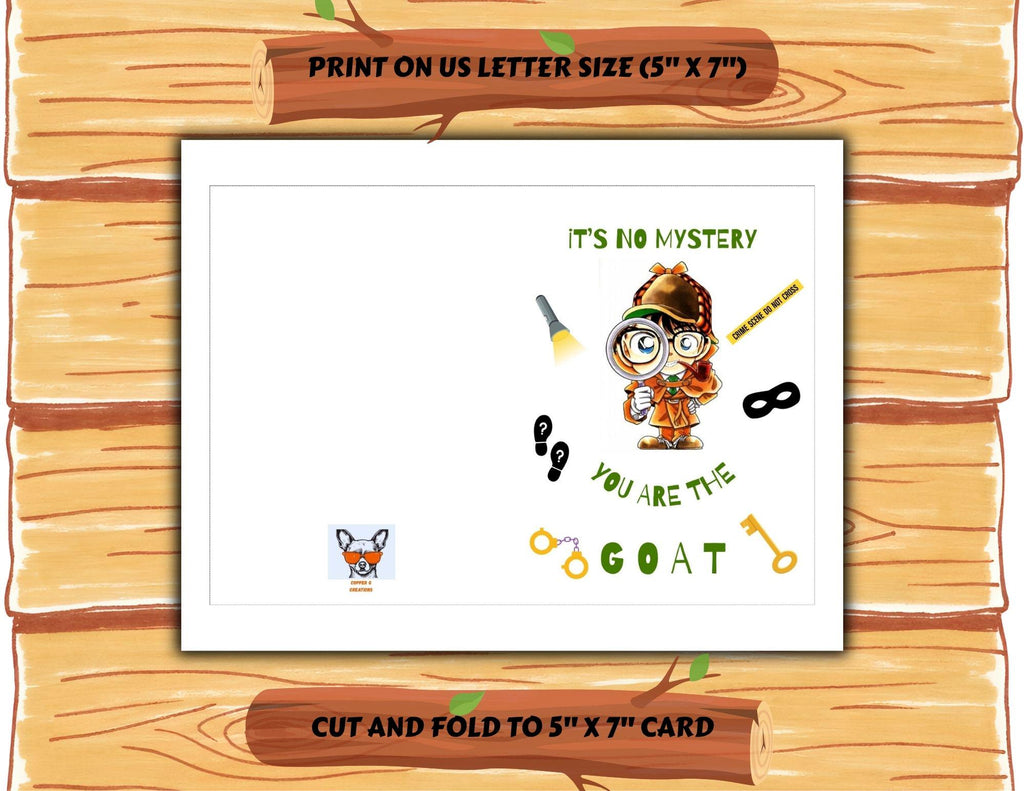 GOAT Congratulations Card | Funny Detective Printable Greeting 5x7 (Digital Download)