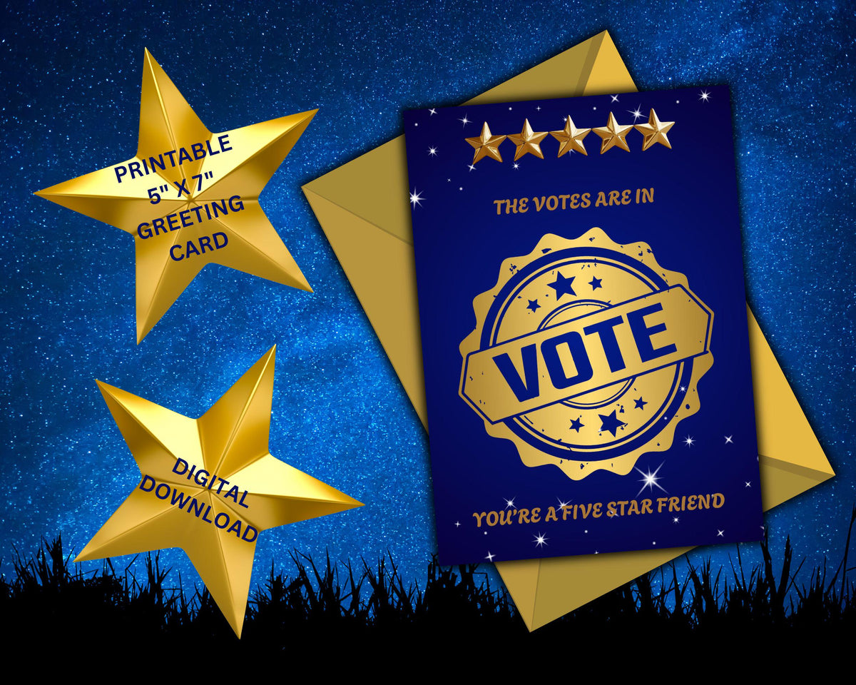 Five-Star Friend Card | Navy and Gold Printable Appreciation Greeting (Digital Download)