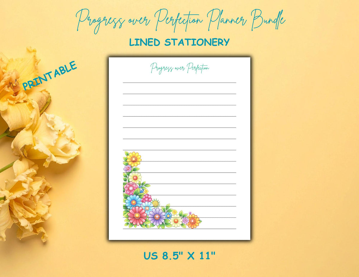 Progress Over Perfection Planner Bundle | Bold Floral Design Daily, Weekly, Monthly (Digital Download)