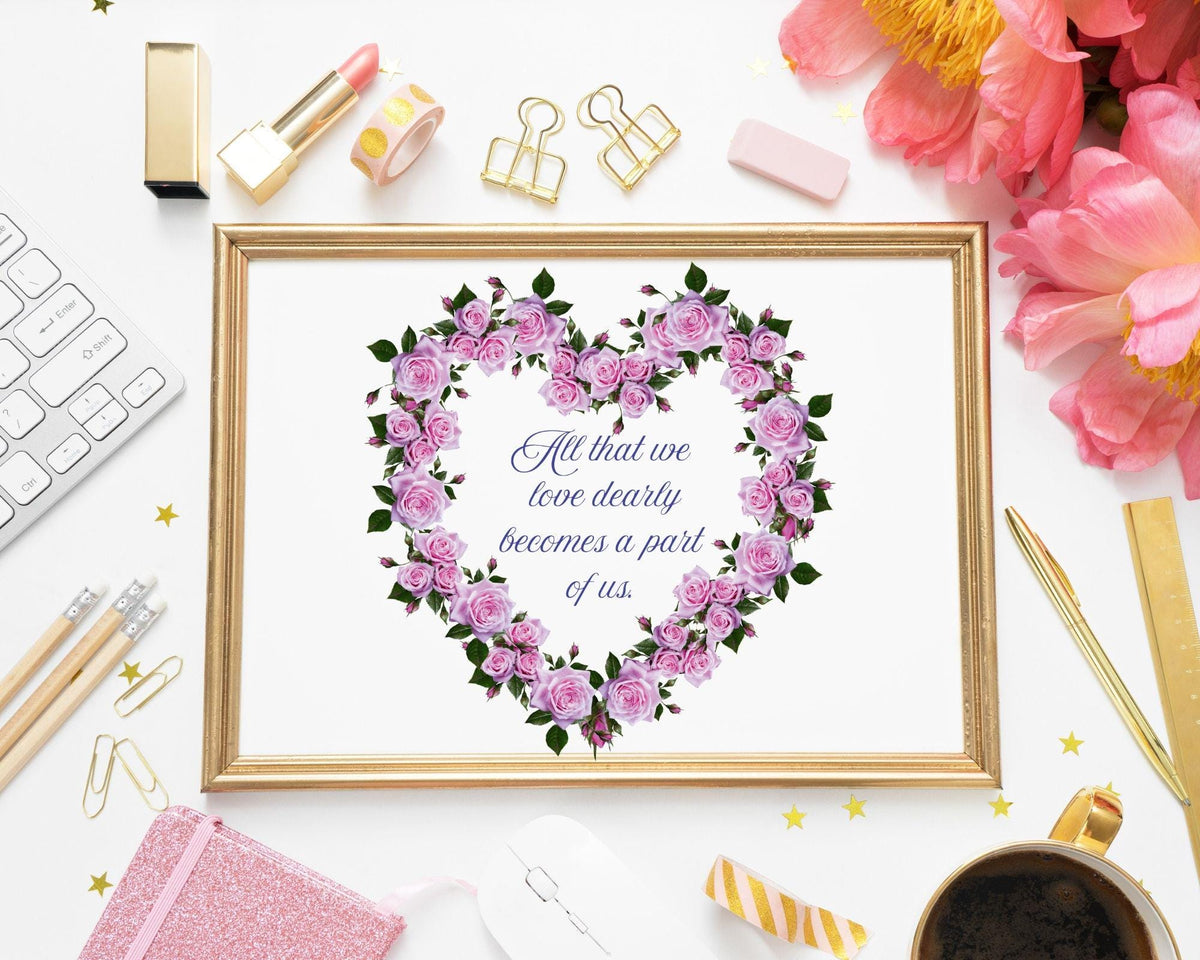 Heart Rose Wreath Print | Purple Lavender Green Floral Quote (Digital Download)