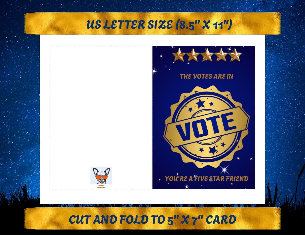 Five-Star Friend Card | Navy and Gold Printable Appreciation Greeting (Digital Download)