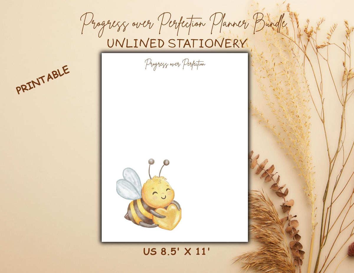 Progress Over Perfection Planner Bundle | Bee Themed Daily, Weekly, Monthly (Digital Download)