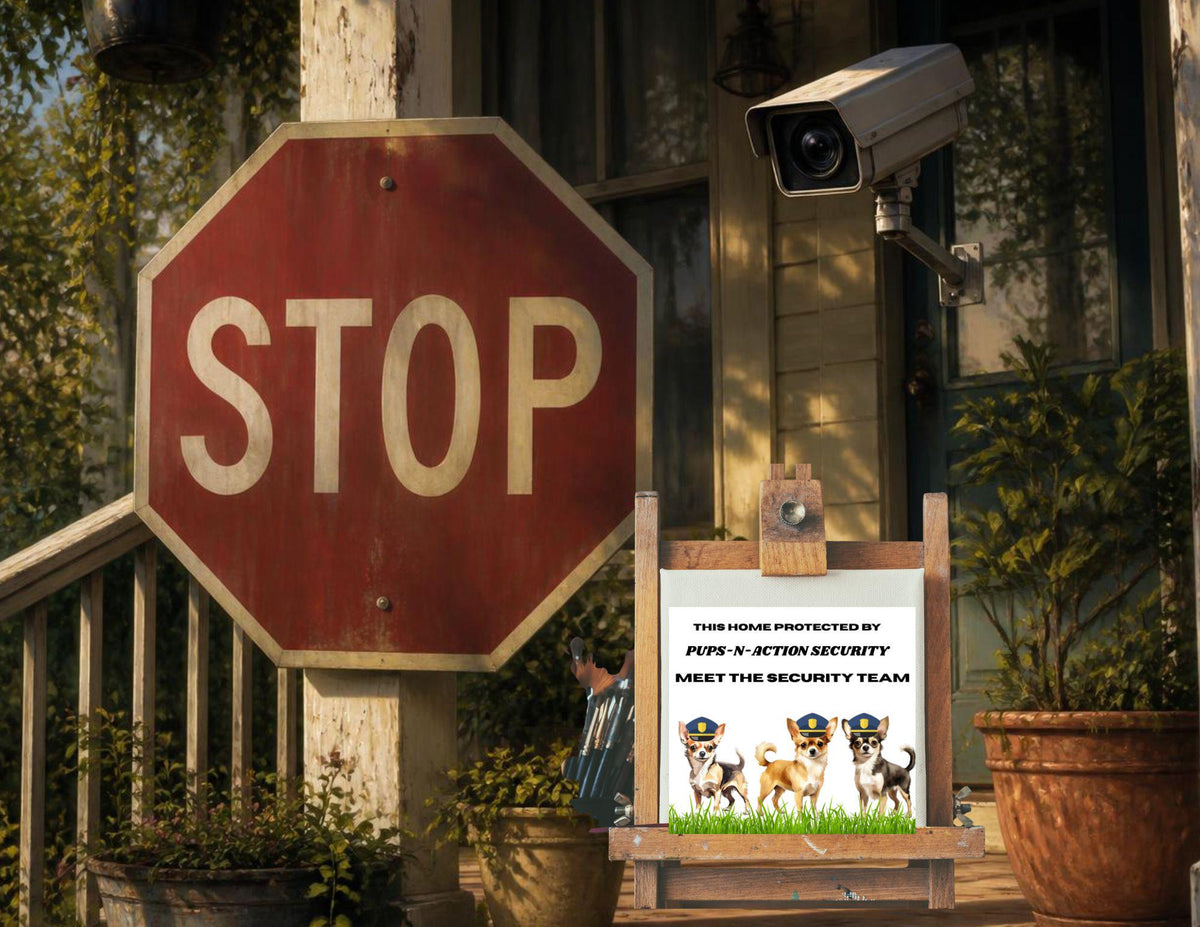 Funny Chihuahua Security Sign, Pups-N-Action Team, Dog Lover Gift (Printable)