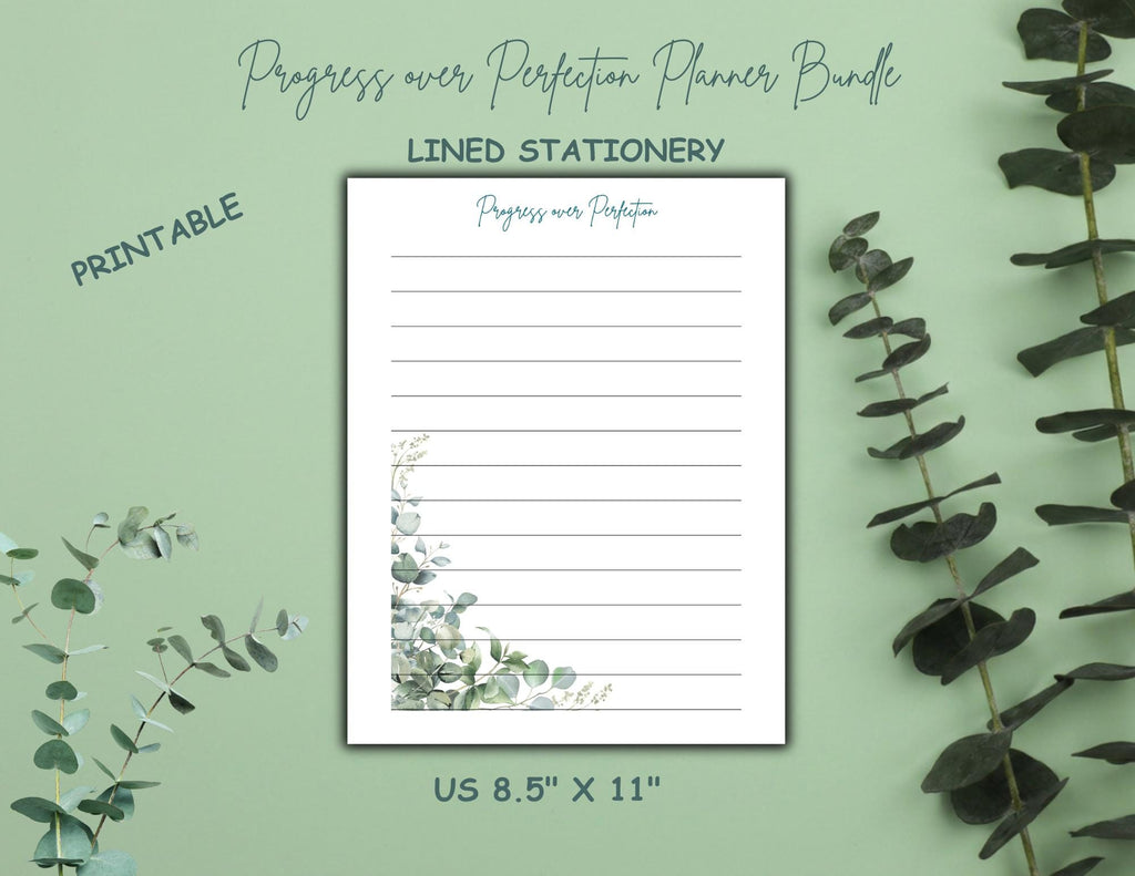 Progress Over Perfection Planner Bundle | Calm Eucalyptus Daily, Weekly, Monthly Planner (Digital Download)