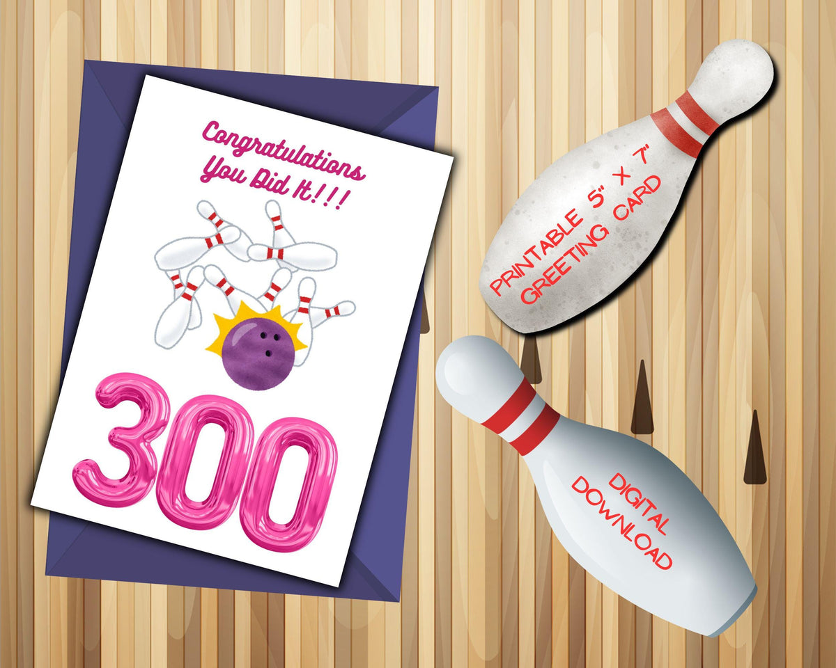 Bowling Perfect Game Card | 300 Game Congratulations Printable (Digital Download)