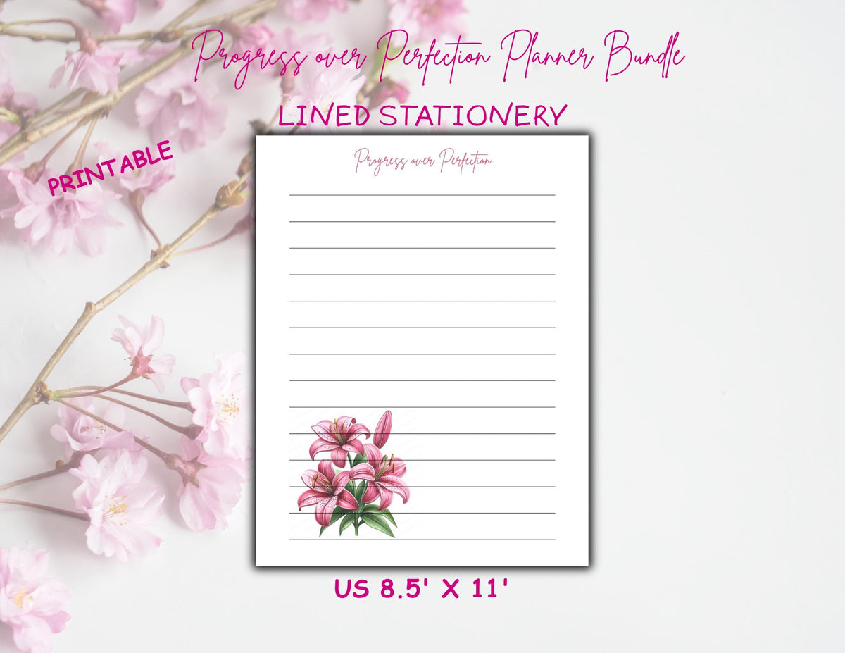 Progress Over Perfection Planner Bundle | Purple Lily Undated Daily Weekly Monthly Planner (Digital Download)