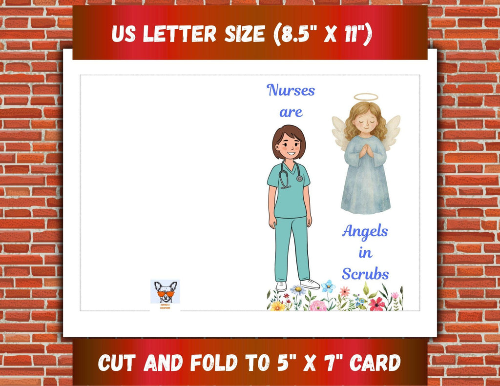 Nurse Appreciation Card | Nurses Are Angels in Scrubs, Printable Thank you (Digital Download)