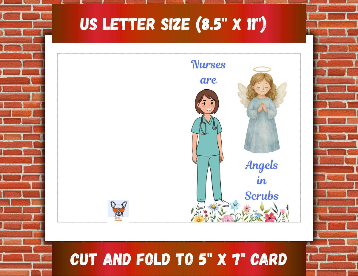 Nurse Appreciation Card | Nurses Are Angels in Scrubs, Printable Thank you (Digital Download)