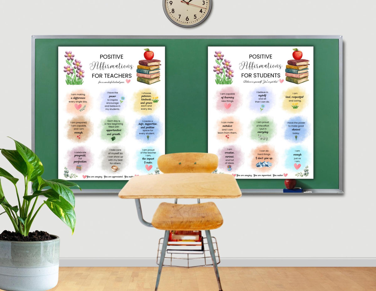 Positive Affirmations Posters for Teachers & Students | Watercolor Classroom Wall Art, Mental Health (Digital Download)