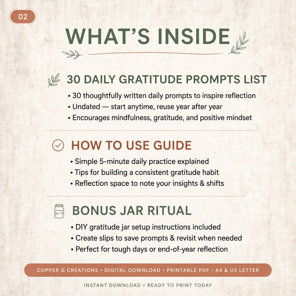 Everyday Gratitude Printable Cards | Mindfulness Prompts, Reflection (Digital Download)