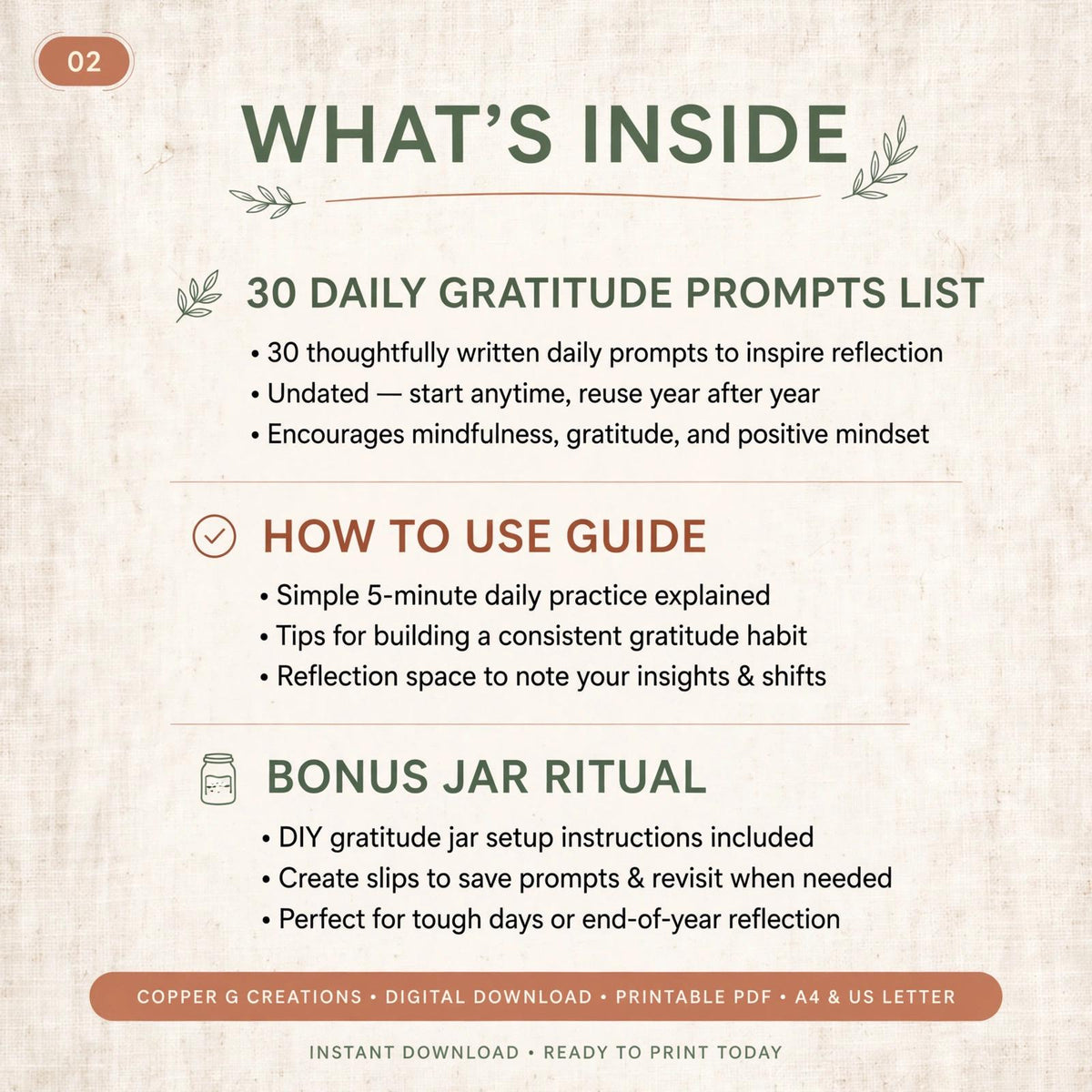 Everyday Gratitude Printable Cards | Mindfulness Prompts, Reflection (Digital Download)