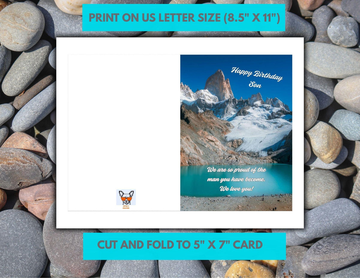 Printable Birthday Card for Son | Mountain Scene, Proud of the Man You've Become (Digital Download)
