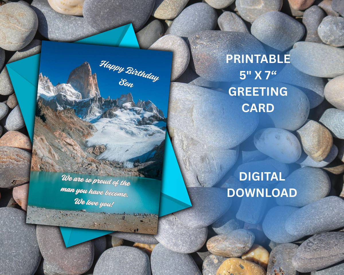 Printable Birthday Card for Son | Mountain Scene, Proud of the Man You've Become (Digital Download)