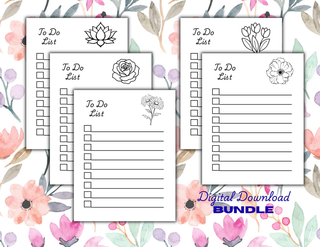 Floral To-Do List Printable Bundle: Black and White Checklist Designs (Digital Download)