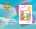 Get Well Soon Greeting Card: Printable 5" x 7" Floral Window Design (Digital Download)