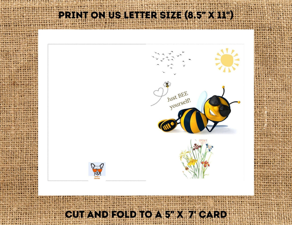 Just Bee Yourself Card | Printable Bee Encouragement Greeting 5x7 (Digital Download)