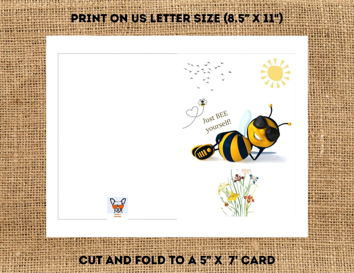 Just Bee Yourself Card | Printable Bee Encouragement Greeting 5x7 (Digital Download)