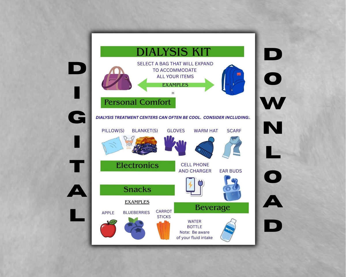 Dialysis Bag Checklist Printable | What to Pack for Treatment Infographic (Digital Download)