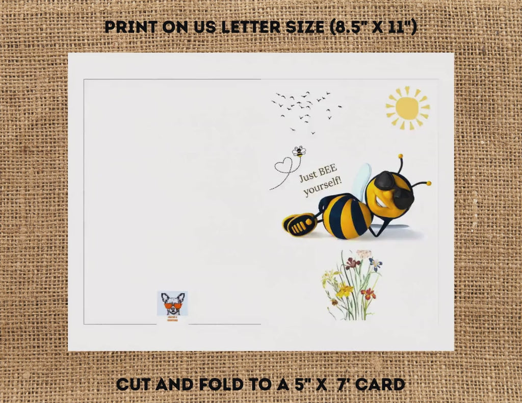 Just Bee Yourself Card | Printable Bee Encouragement Greeting 5x7 (Digital Download)