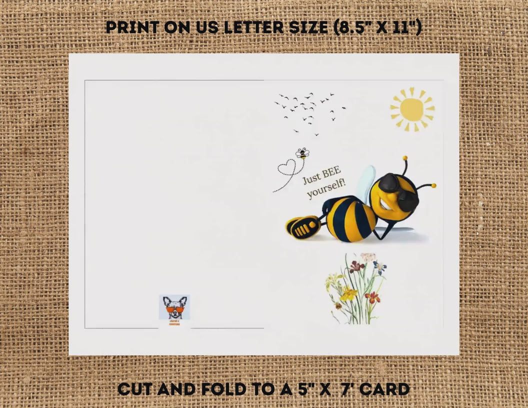 Just Bee Yourself Card | Printable Bee Encouragement Greeting 5x7 (Digital Download)